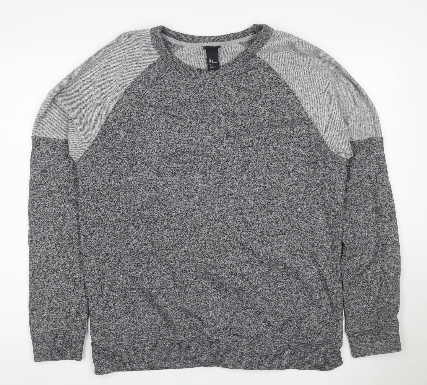H&M Men’s Grey Marl L Pullover Crew Neck Cotton Blend Sweatshirt