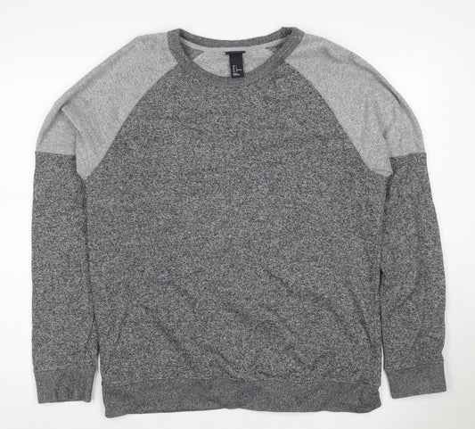 H&M Men’s Grey Marl L Pullover Crew Neck Cotton Blend Sweatshirt