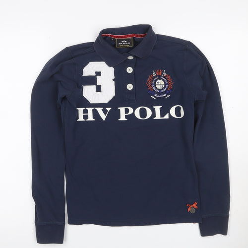 HV Polo Men’s Blue S Long Sleeve Graphic Logo Sports Polo Shirt