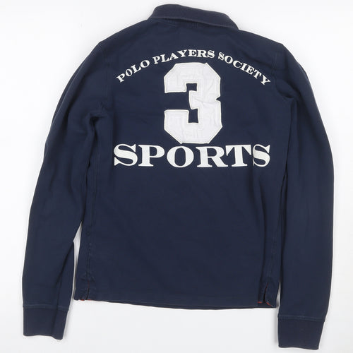 HV Polo Men’s Blue S Long Sleeve Graphic Logo Sports Polo Shirt