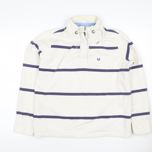 Crew Clothing Co Women Ivory Blue Stripe Size 12 1/4 Zip Henley Sweatshirt