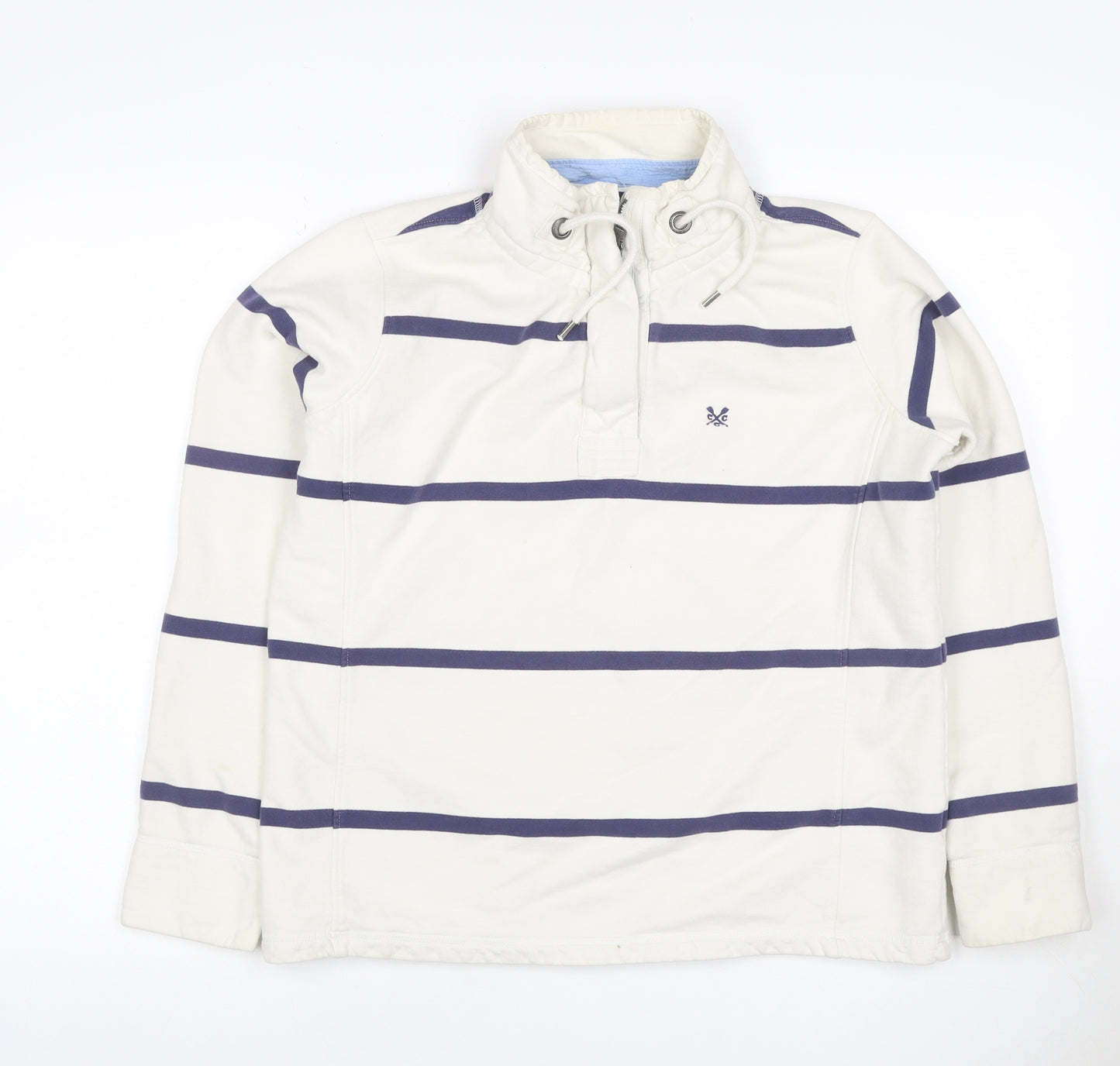 Crew Clothing Co Women Ivory Blue Stripe Size 12 1/4 Zip Henley Sweatshirt