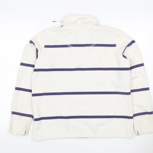 Crew Clothing Co Women Ivory Blue Stripe Size 12 1/4 Zip Henley Sweatshirt
