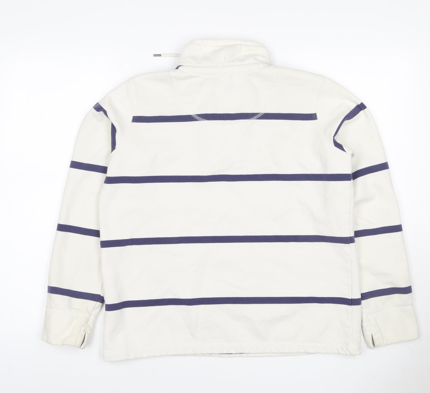 Crew Clothing Co Women Ivory Blue Stripe Size 12 1/4 Zip Henley Sweatshirt
