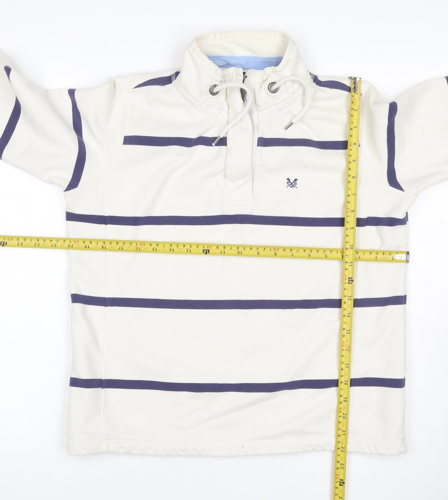 Crew Clothing Co Women Ivory Blue Stripe Size 12 1/4 Zip Henley Sweatshirt