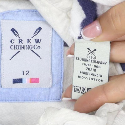Crew Clothing Co Women Ivory Blue Stripe Size 12 1/4 Zip Henley Sweatshirt