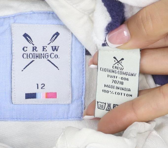 Crew Clothing Co Women Ivory Blue Stripe Size 12 1/4 Zip Henley Sweatshirt