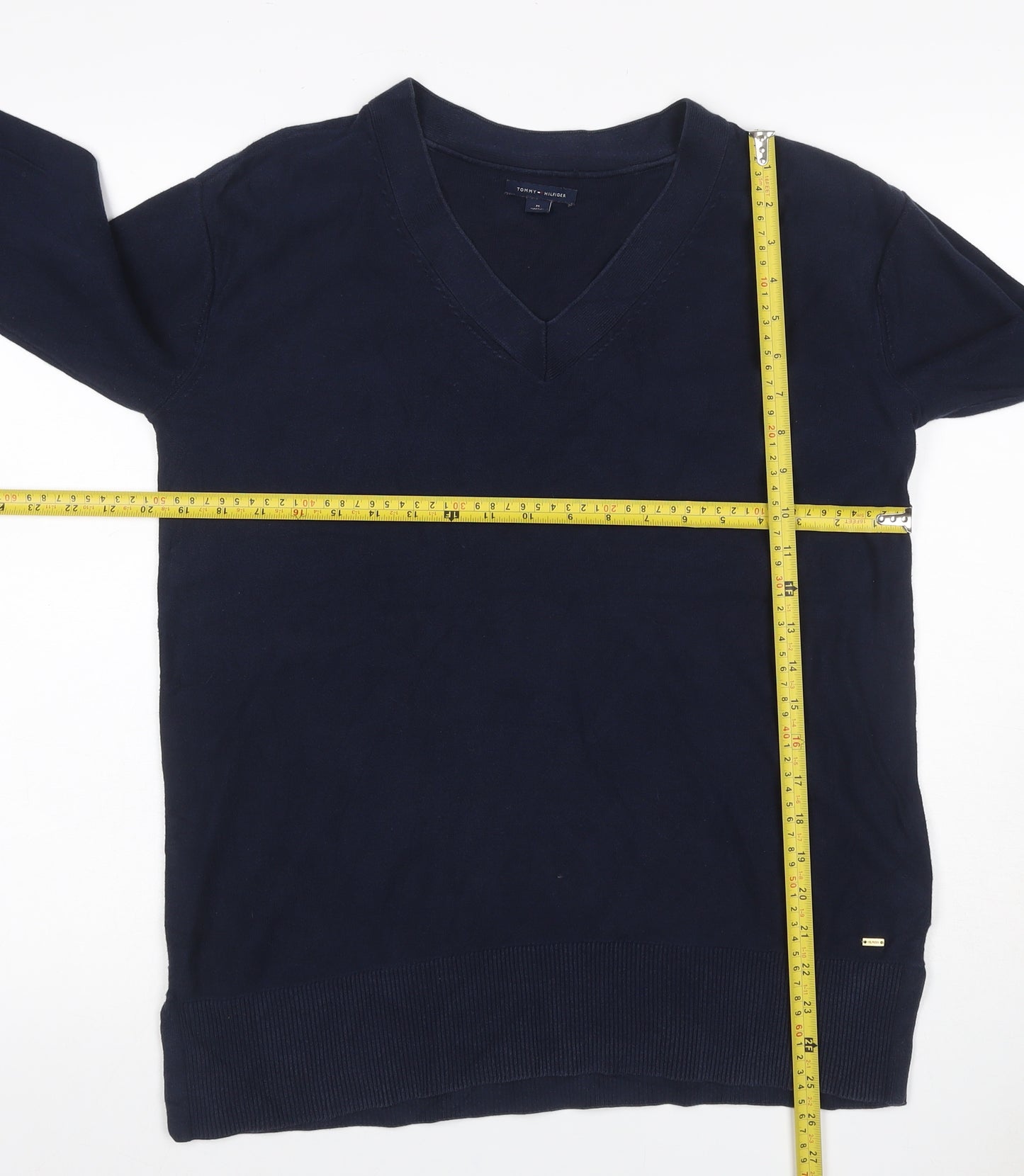 Tommy Hilfiger Men’s Blue M V-Neck Cotton Knit Pullover Jumper