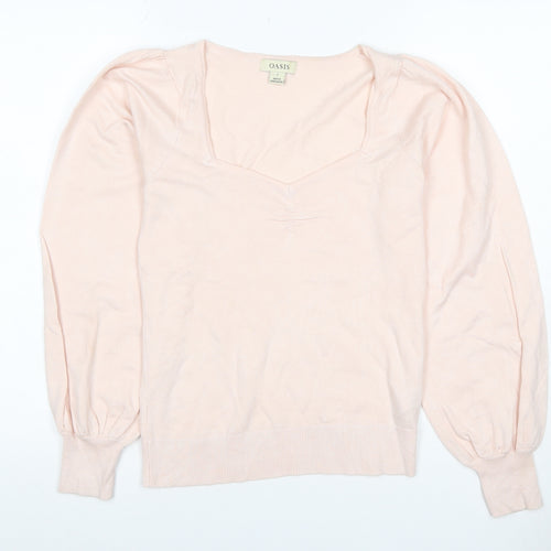 Oasis Women Pink S Square Neck Balloon Sleeve Viscose Knit Jumper