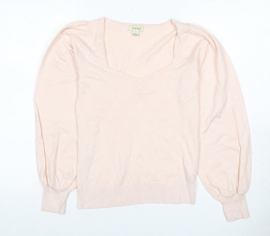 Oasis Women Pink S Square Neck Balloon Sleeve Viscose Knit Jumper