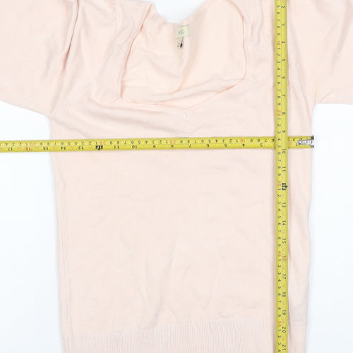 Oasis Women Pink S Square Neck Balloon Sleeve Viscose Knit Jumper