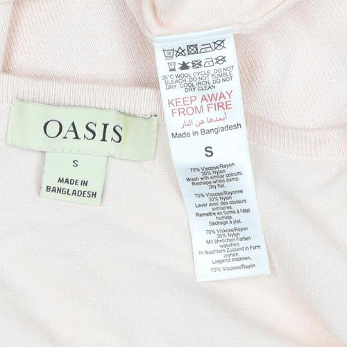 Oasis Women Pink S Square Neck Balloon Sleeve Viscose Knit Jumper