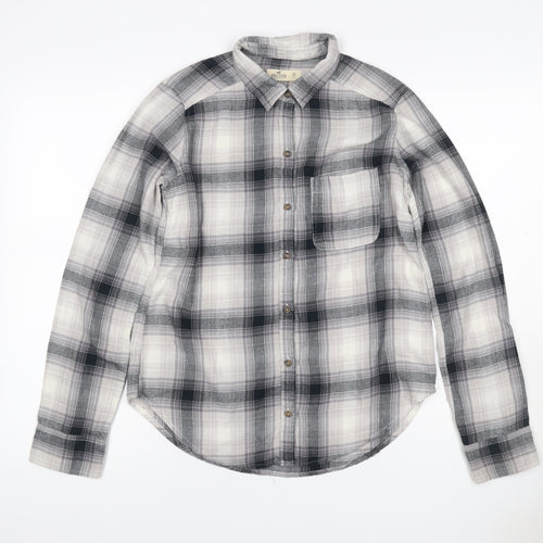 Hollister Men’s Grey Plaid Cotton Button-Up Shirt XS Long Sleeve