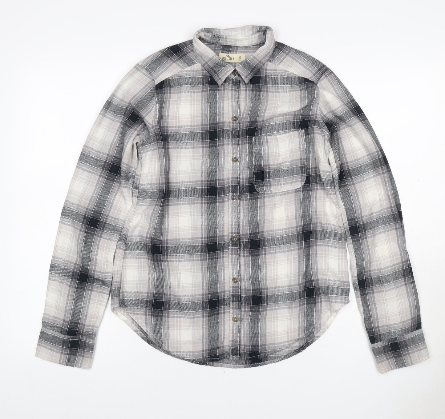 Hollister Men’s Grey Plaid Cotton Button-Up Shirt XS Long Sleeve