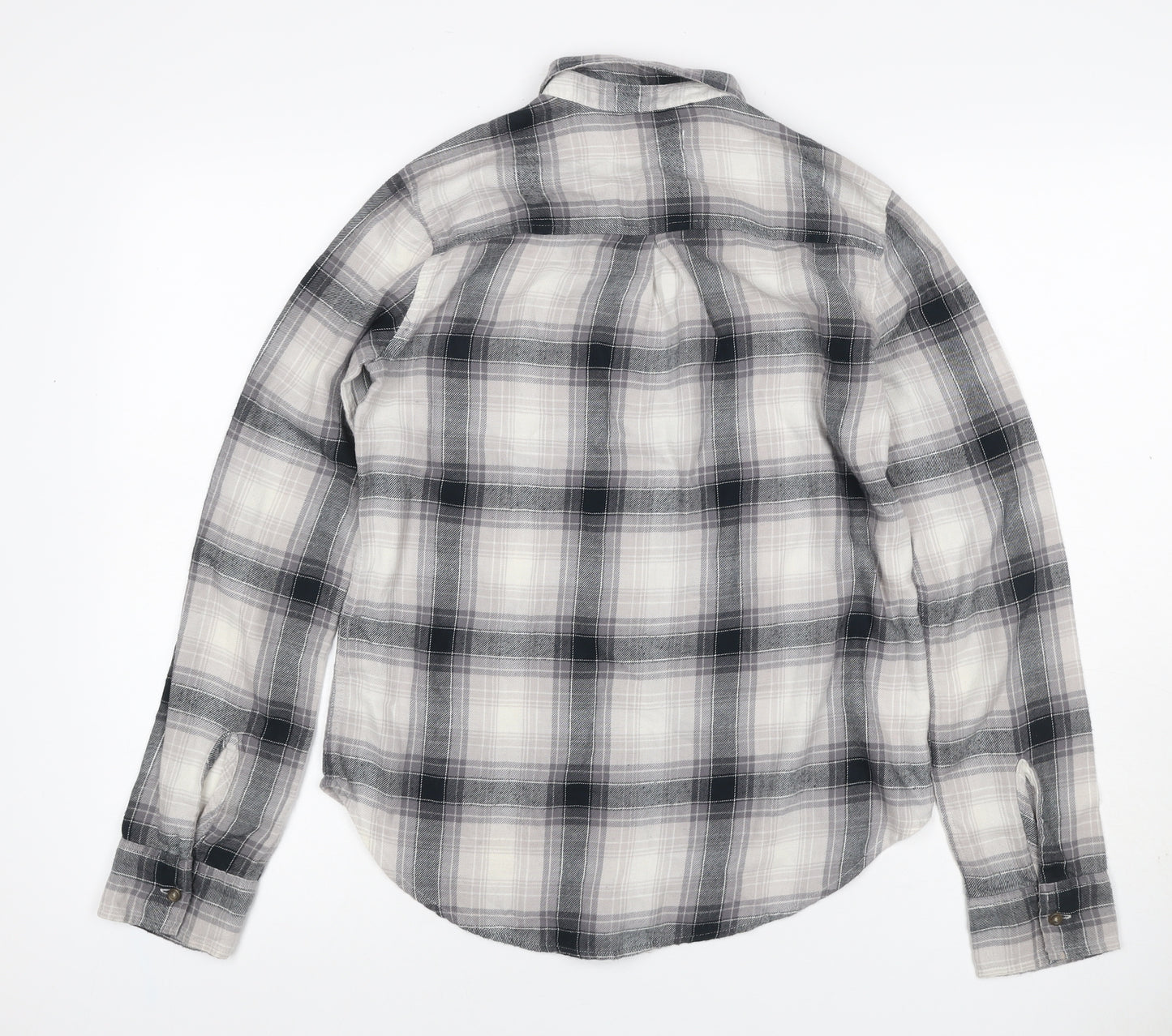 Hollister Men’s Grey Plaid Cotton Button-Up Shirt XS Long Sleeve
