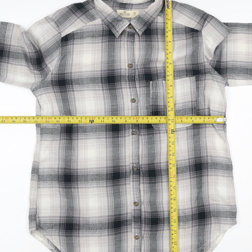 Hollister Men’s Grey Plaid Cotton Button-Up Shirt XS Long Sleeve