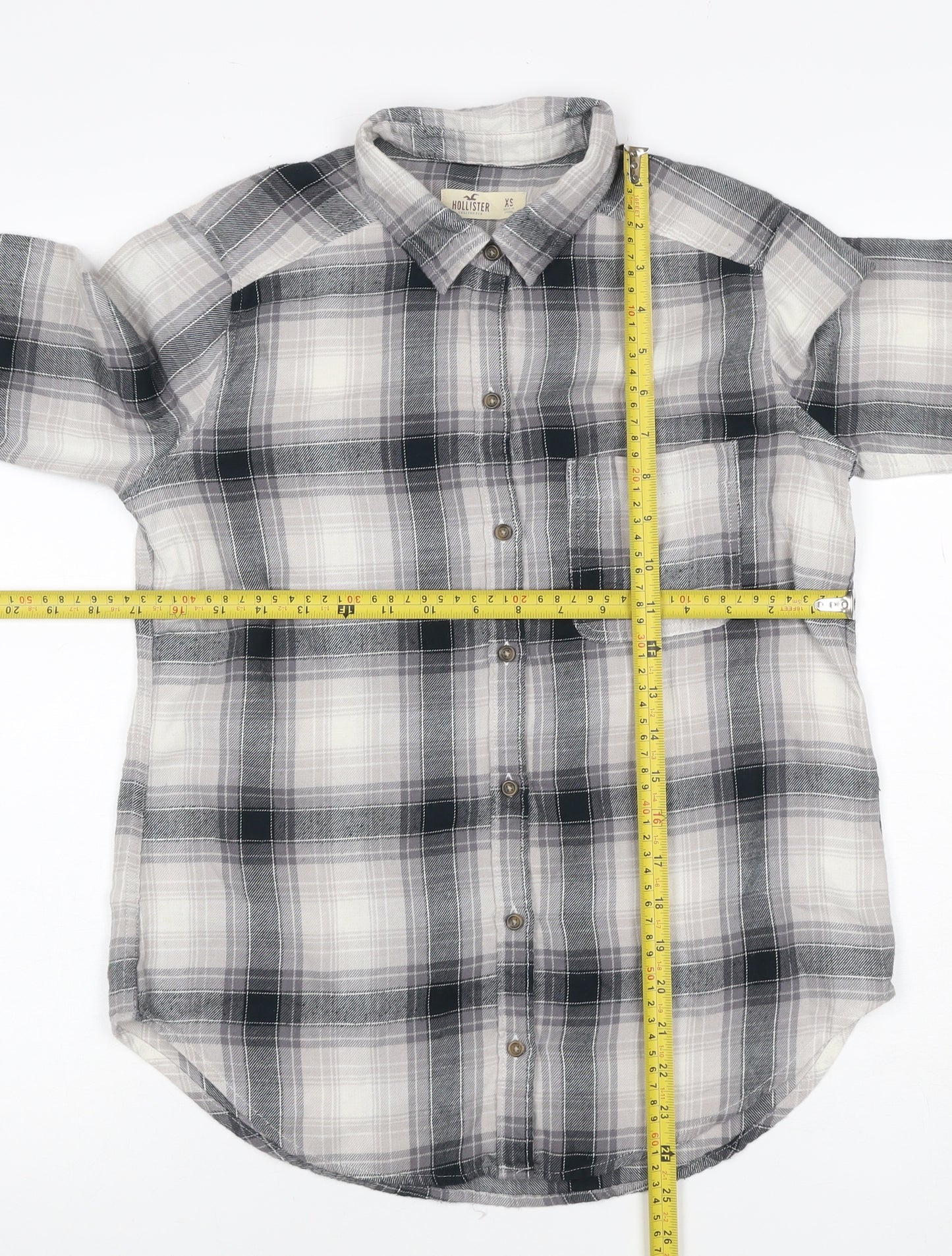 Hollister Men’s Grey Plaid Cotton Button-Up Shirt XS Long Sleeve