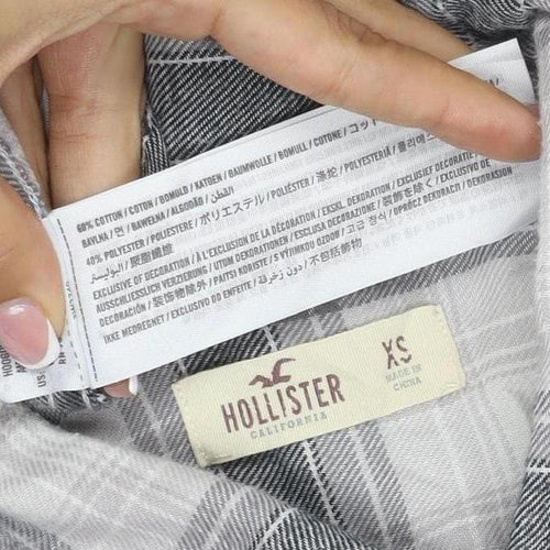 Hollister Men’s Grey Plaid Cotton Button-Up Shirt XS Long Sleeve
