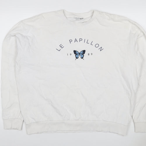 Topshop Women White UK 16 Pullover Sweatshirt Blue Butterfly Graphic