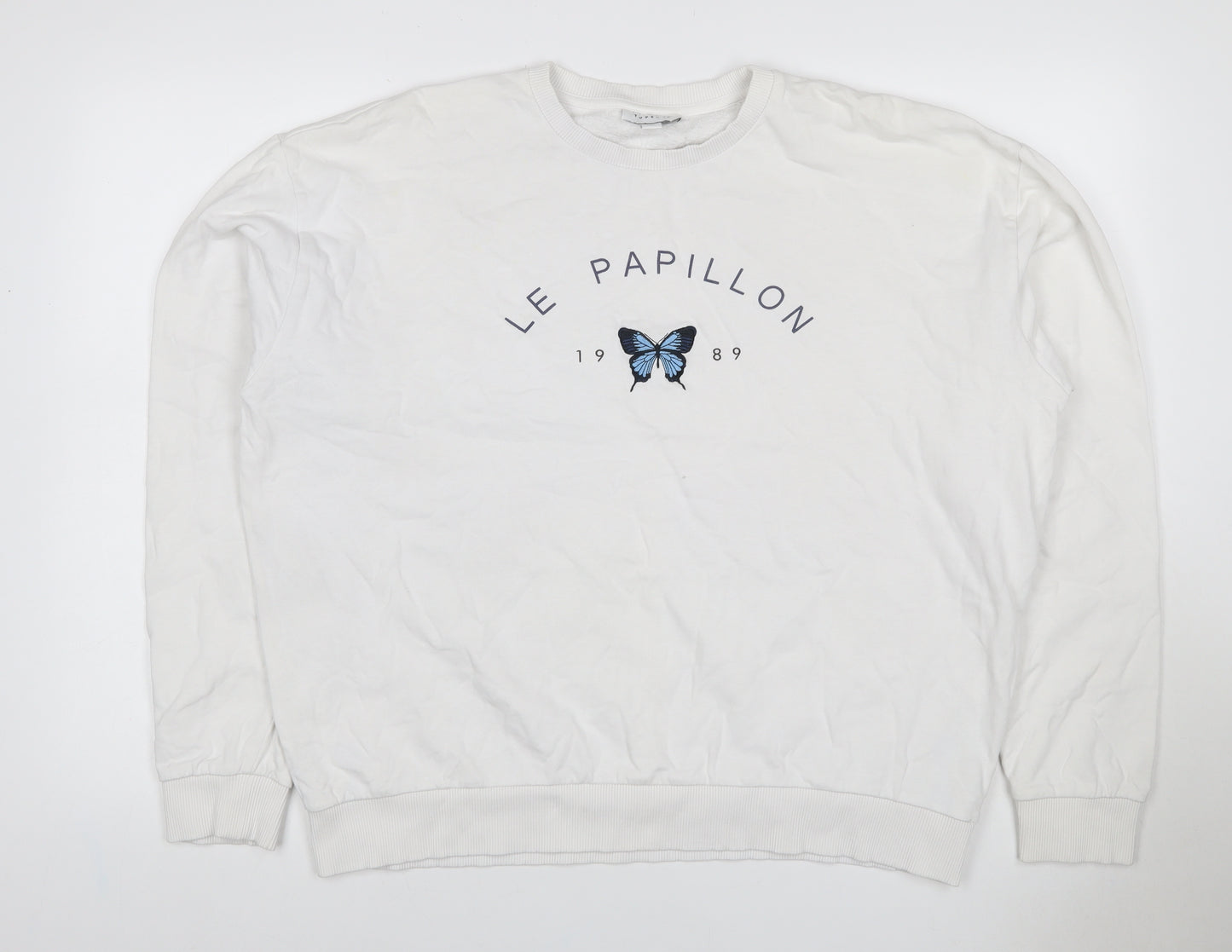 Topshop Women White UK 16 Pullover Sweatshirt Blue Butterfly Graphic