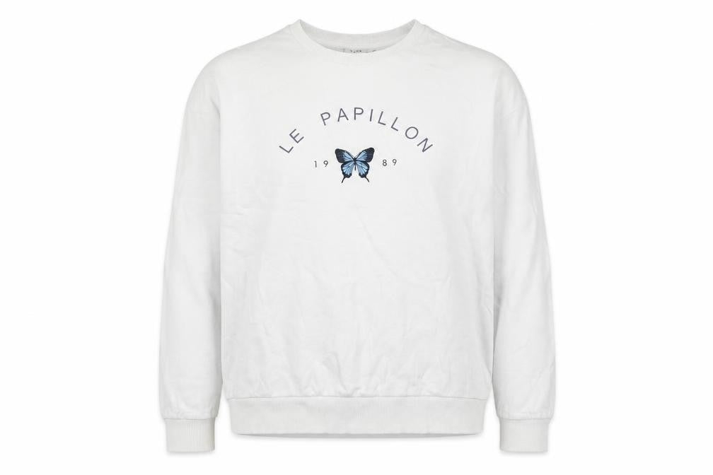 Topshop Women White UK 16 Pullover Sweatshirt Blue Butterfly Graphic