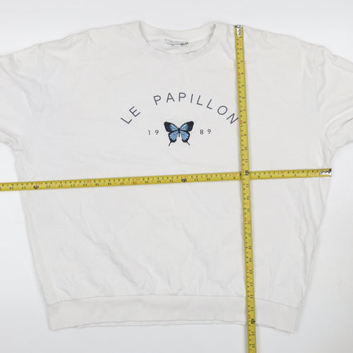 Topshop Women White UK 16 Pullover Sweatshirt Blue Butterfly Graphic
