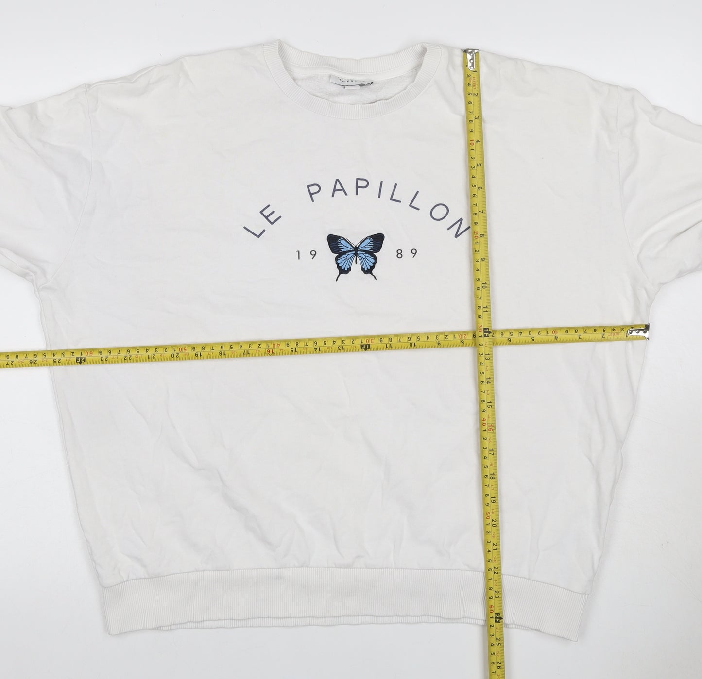 Topshop Women White UK 16 Pullover Sweatshirt Blue Butterfly Graphic