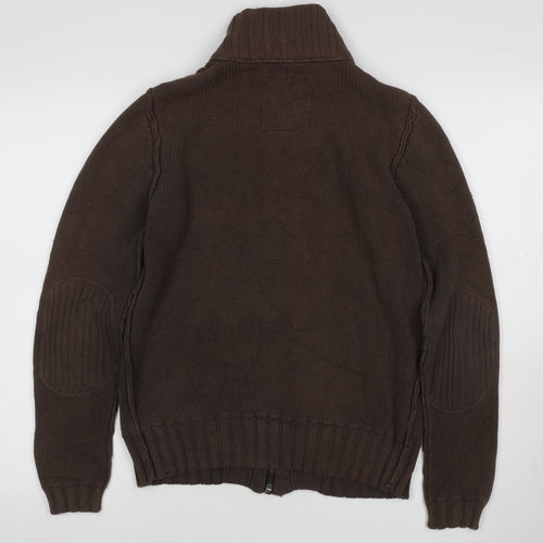 Firetrap Men's Brown S Full Zip High Neck Cotton Knit Jumper