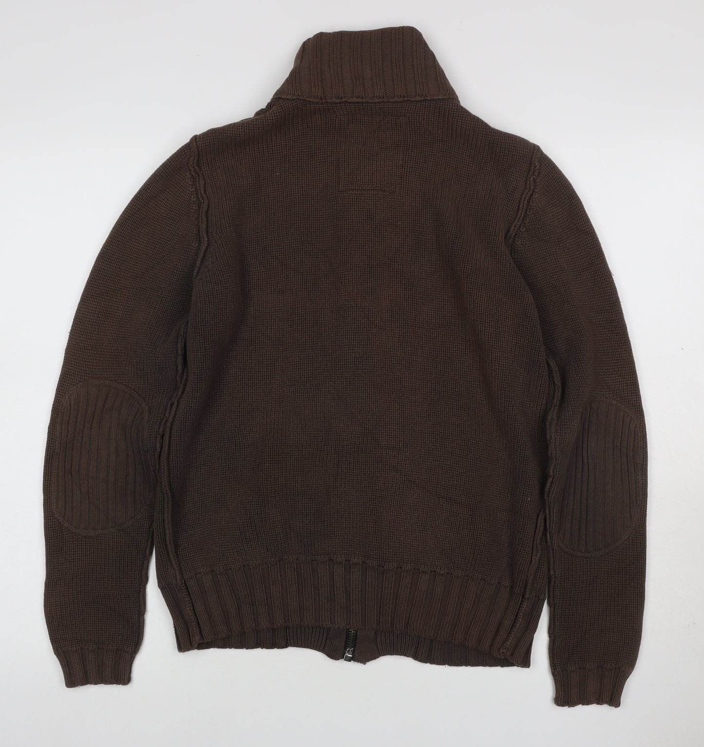 Firetrap Men's Brown S Full Zip High Neck Cotton Knit Jumper