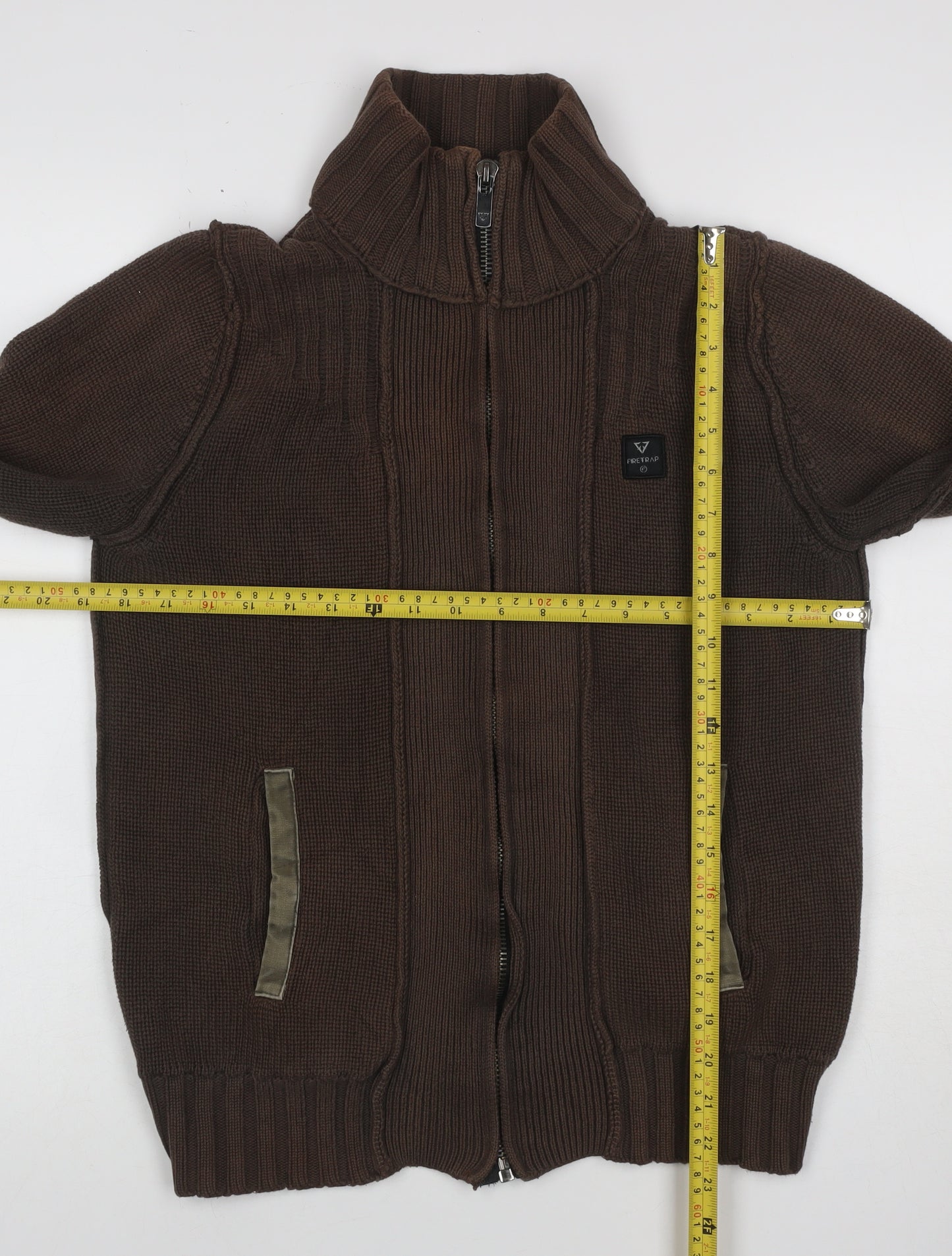 Firetrap Men's Brown S Full Zip High Neck Cotton Knit Jumper