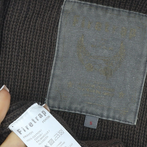 Firetrap Men's Brown S Full Zip High Neck Cotton Knit Jumper