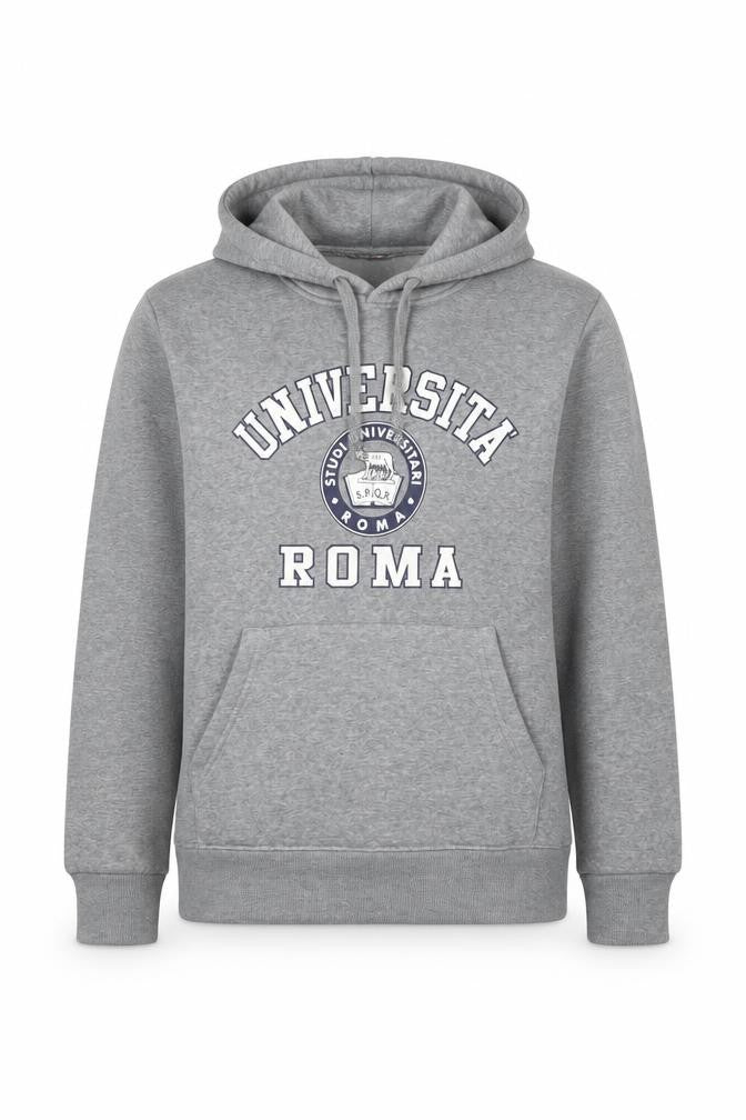 Front view of S-HIP Women’s Grey L Pullover Hoodie University Roma Graphic