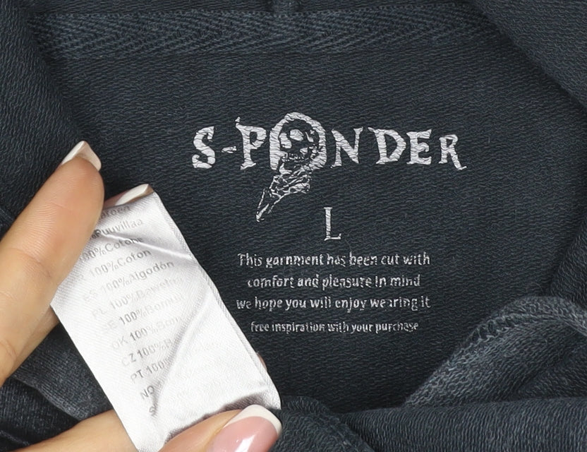 S-Ponder Women Grey L Halloween Graphic Pullover Hoodie