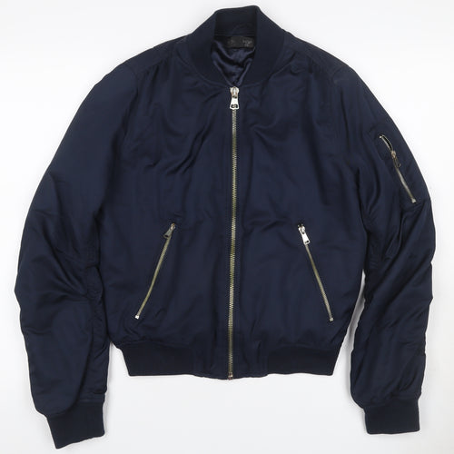 Topshop Women’s Navy UK 10 Bomber Jacket Full Zip Lined Pockets