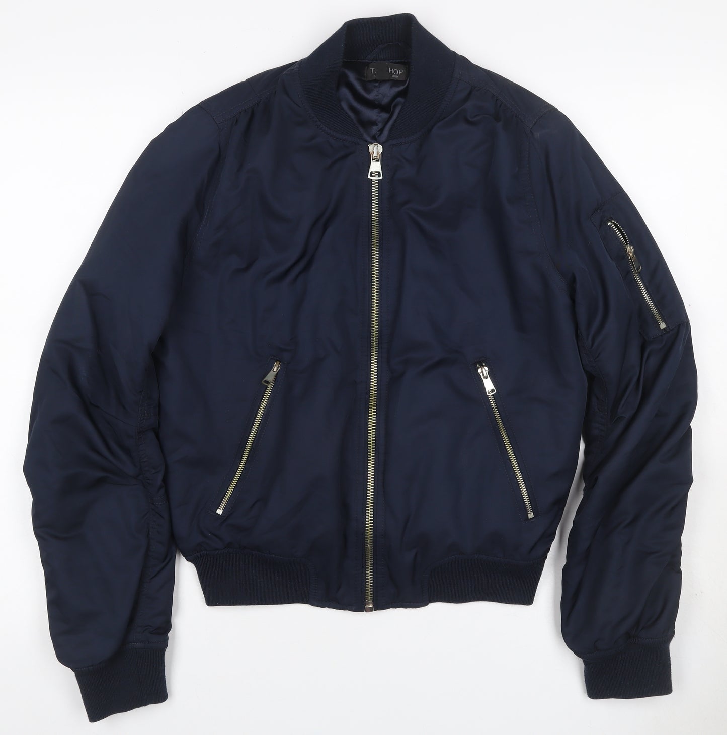 Topshop Women’s Navy UK 10 Bomber Jacket Full Zip Lined Pockets