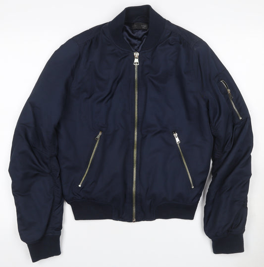 Topshop Women’s Navy UK 10 Bomber Jacket Full Zip Lined Pockets