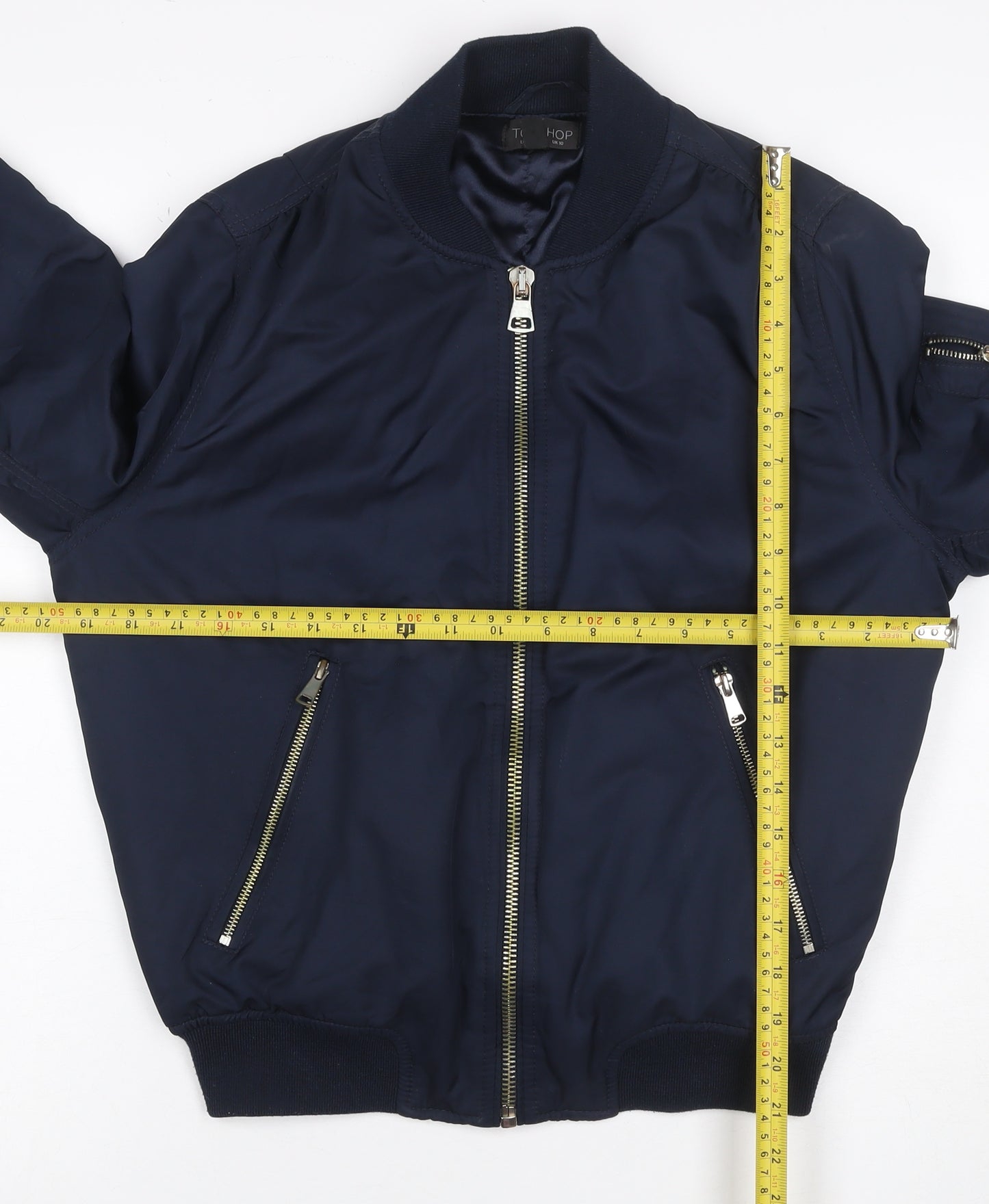 Topshop Women’s Navy UK 10 Bomber Jacket Full Zip Lined Pockets