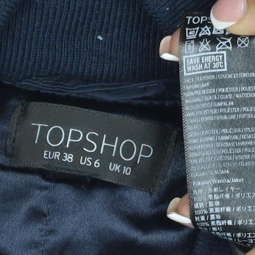 Topshop Women’s Navy UK 10 Bomber Jacket Full Zip Lined Pockets