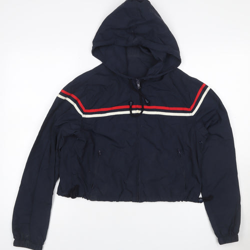 J. Galt Teens Navy S Hooded Cropped Windbreaker Jacket Zip