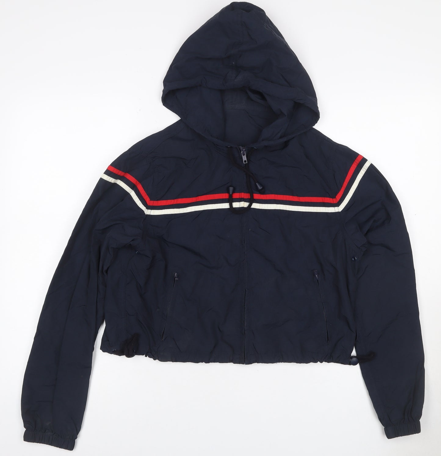 J. Galt Teens Navy S Hooded Cropped Windbreaker Jacket Zip