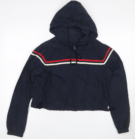 J. Galt Teens Navy S Hooded Cropped Windbreaker Jacket Zip