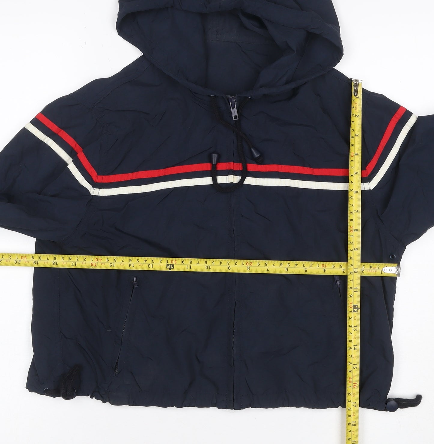 J. Galt Teens Navy S Hooded Cropped Windbreaker Jacket Zip