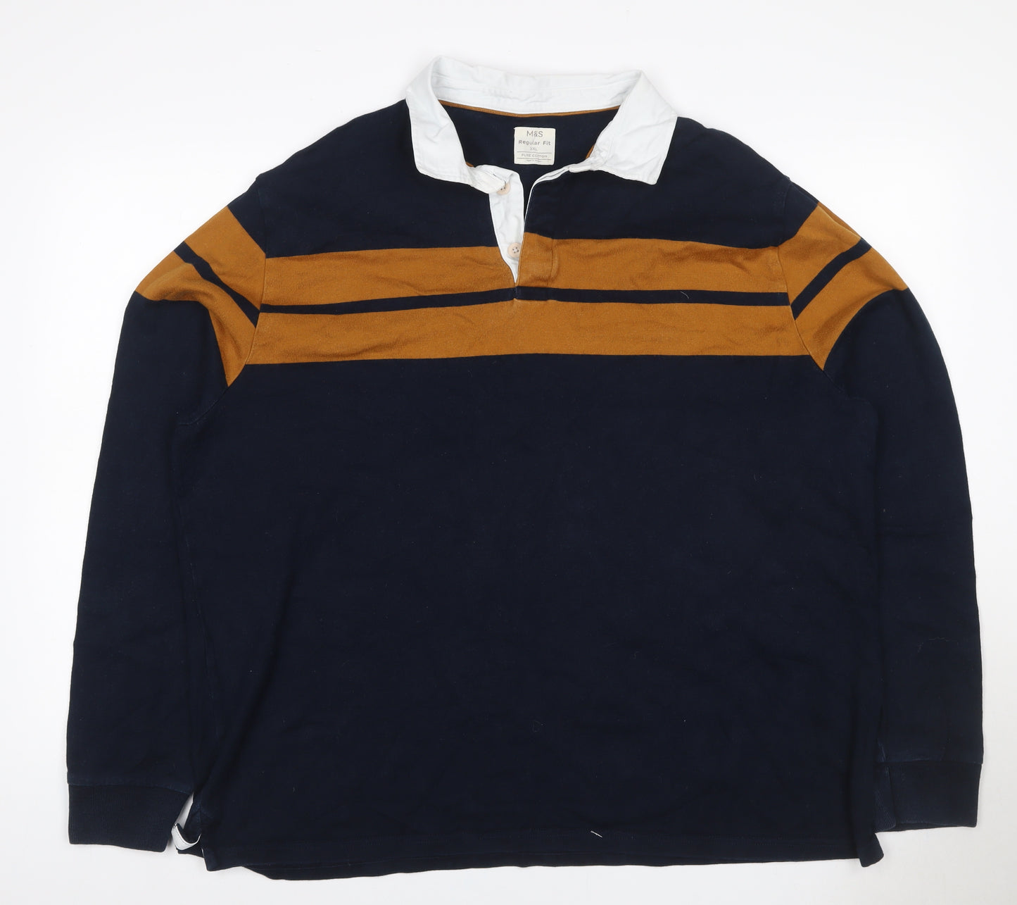 Marks and Spencer Men’s Navy Mustard 3XL Rugby Henley Sweatshirt
