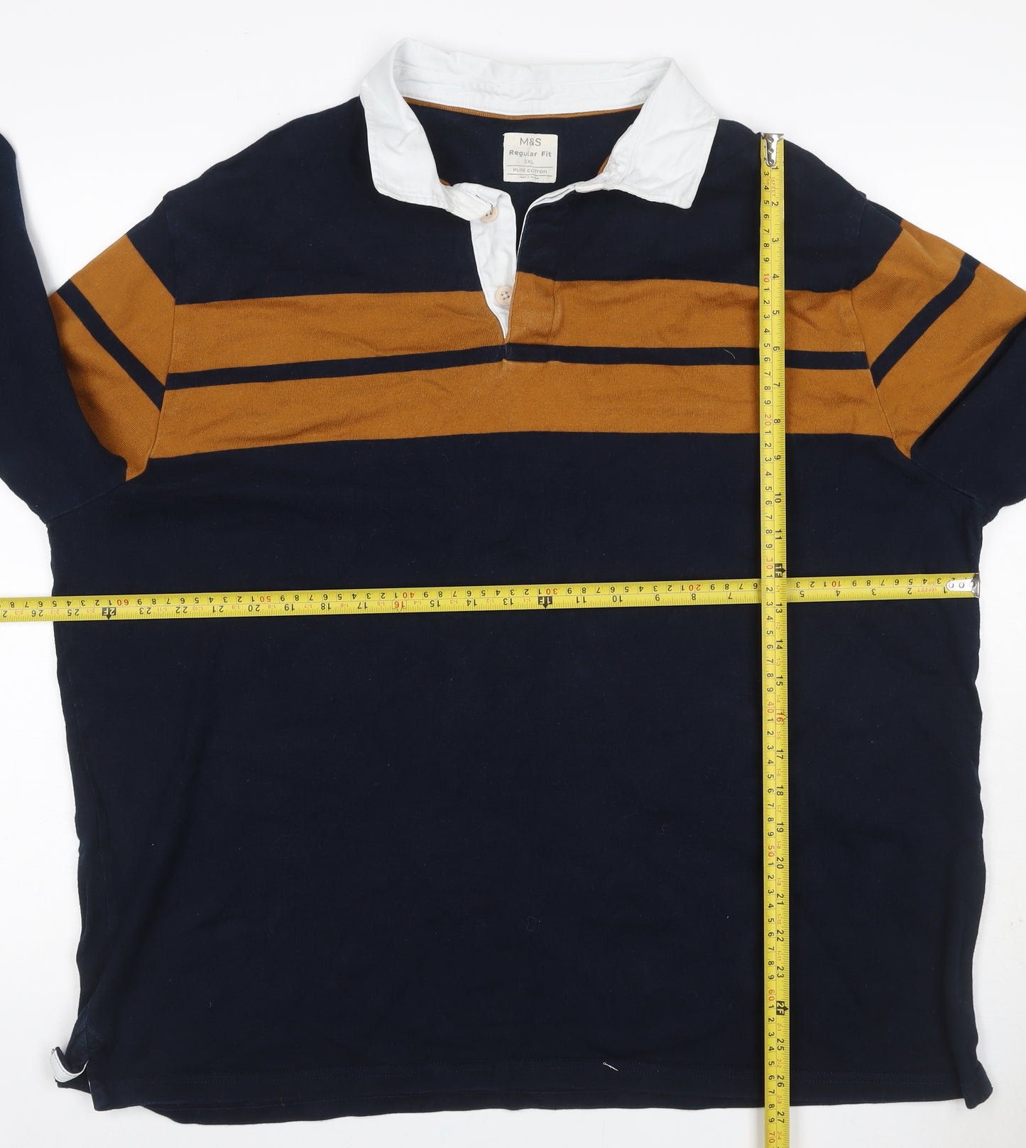 Marks and Spencer Men’s Navy Mustard 3XL Rugby Henley Sweatshirt