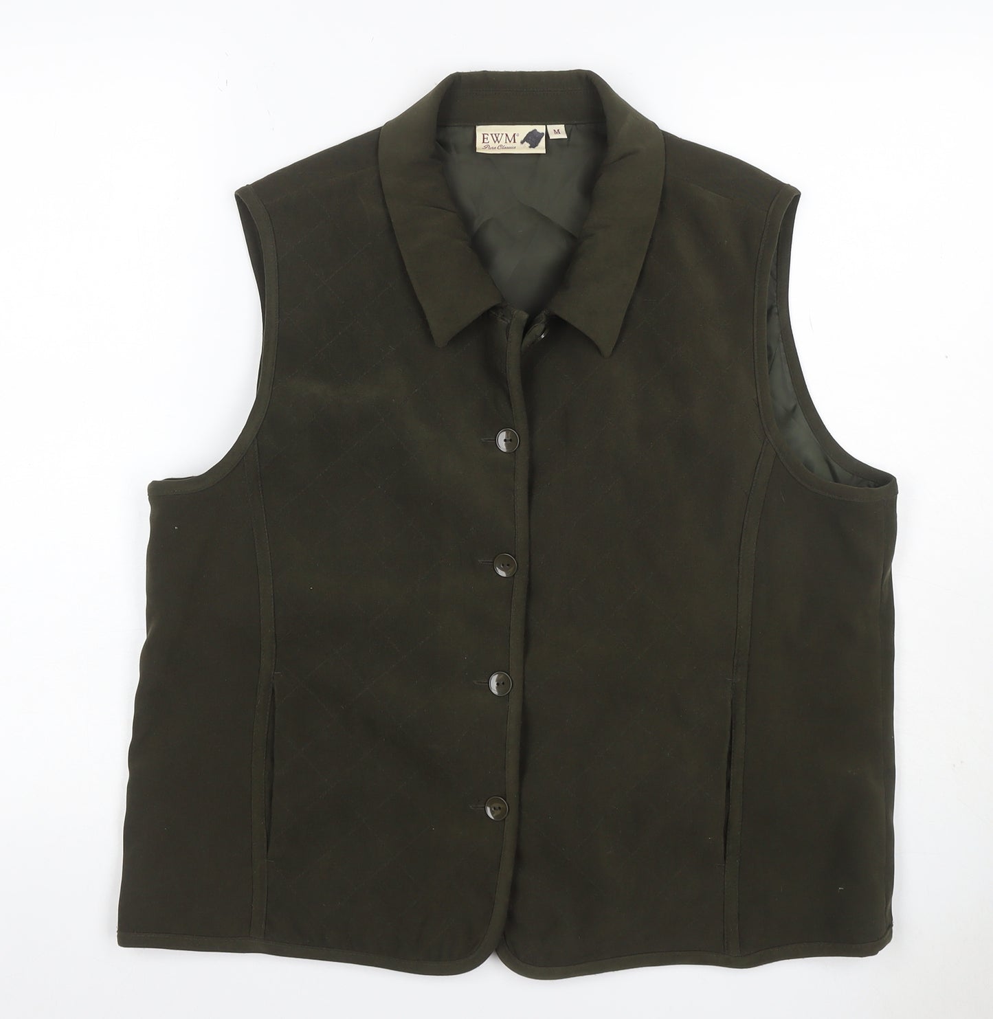 EWM Women’s Black UK 12 Quilted Collared Button Waistcoat