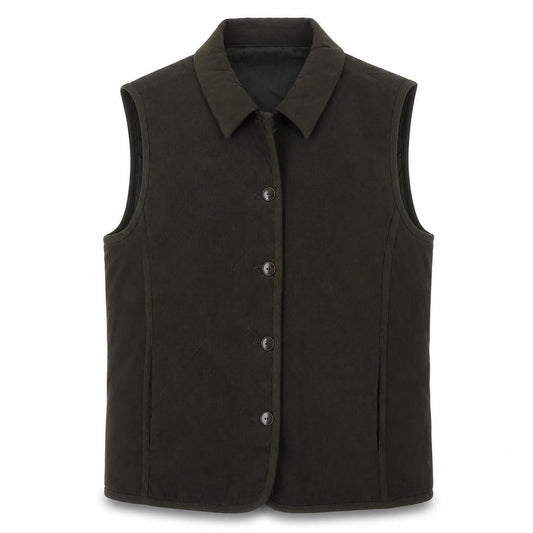 EWM Women’s Black UK 12 Quilted Collared Button Waistcoat