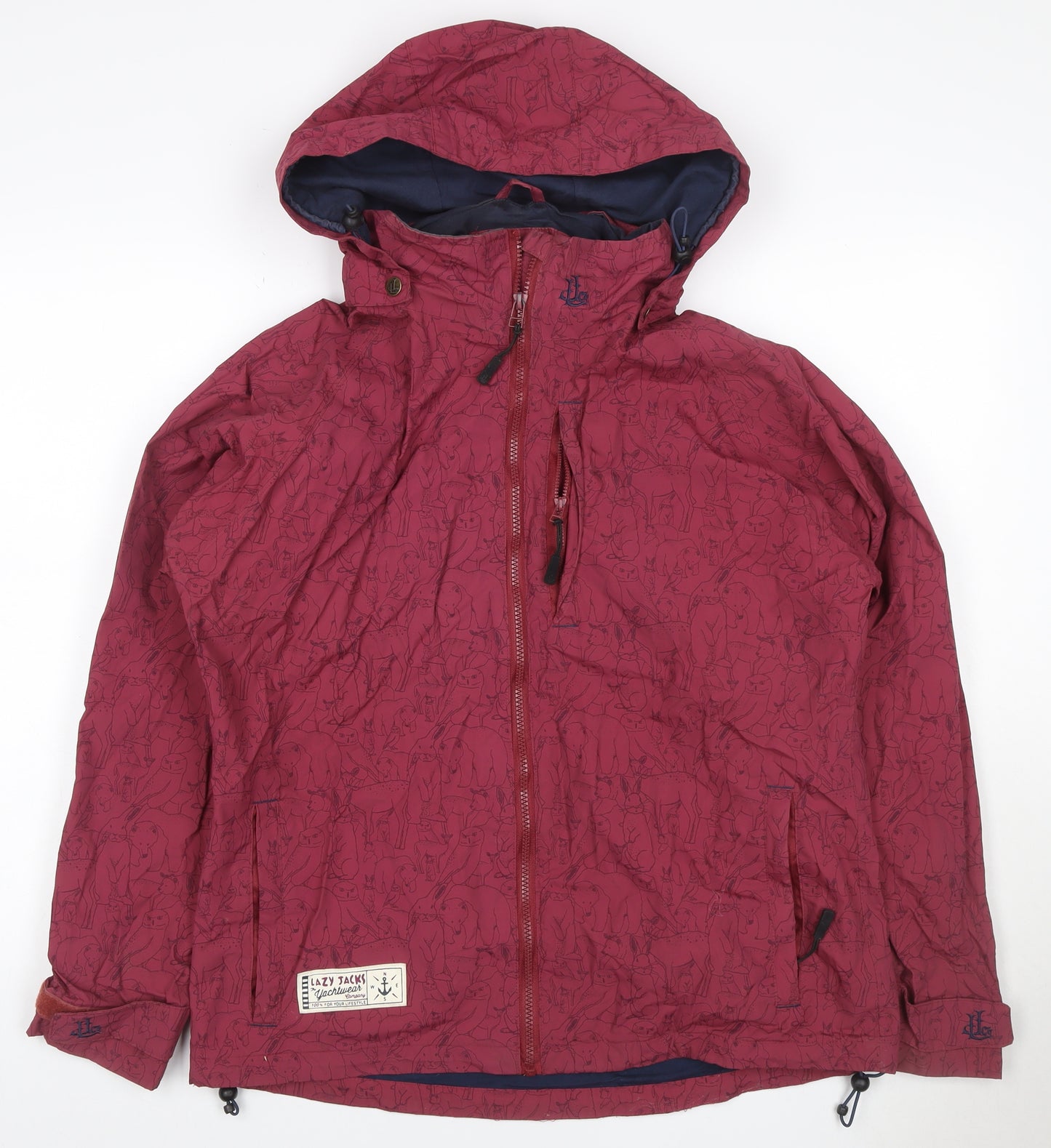 Lazy Jacks Women's Red Animal Print Hooded Rain Jacket Size M
