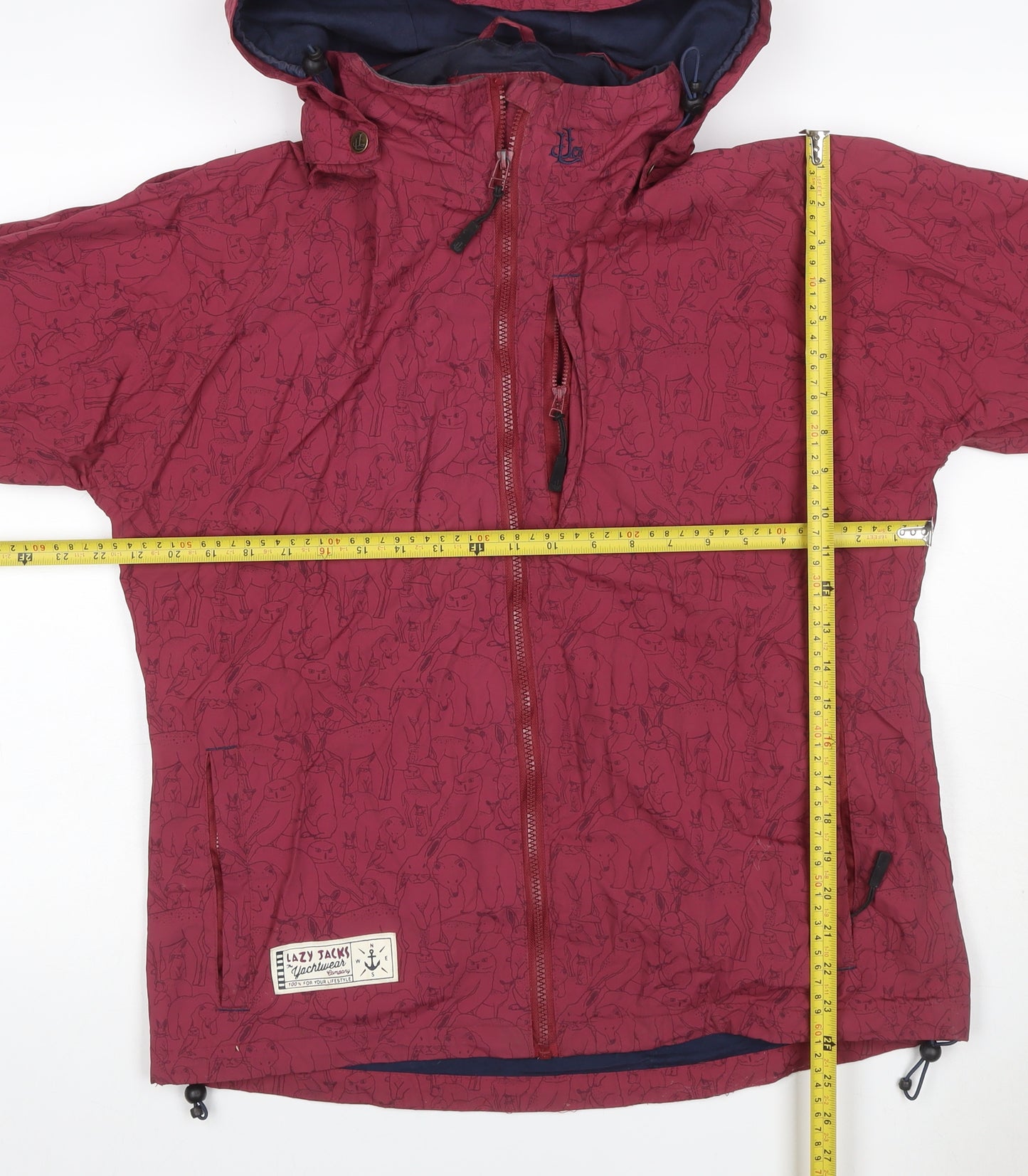 Lazy Jacks Women's Red Animal Print Hooded Rain Jacket Size M
