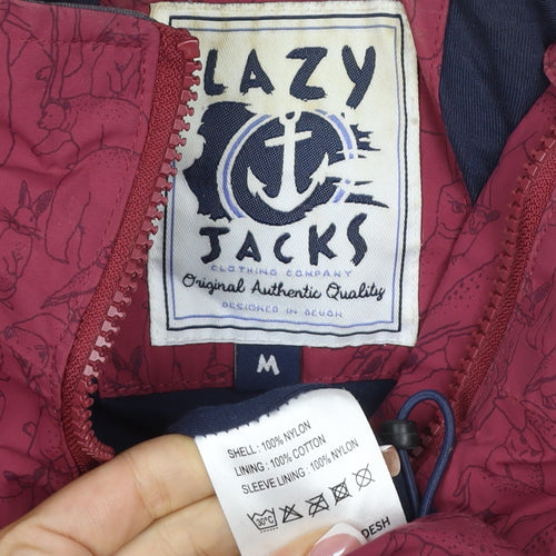 Lazy Jacks Women's Red Animal Print Hooded Rain Jacket Size M