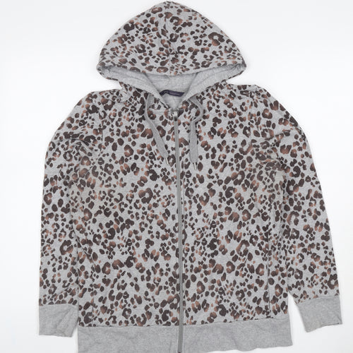 M&S Womens Grey Leopard Print Full Zip Hoodie UK 14